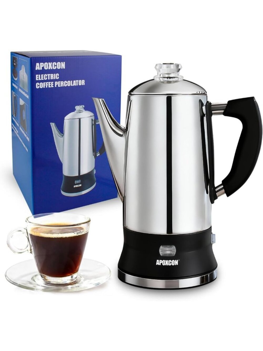 Stainless Steel Electric Coffee Percolator, 12 Cup, Cordless, Automatic Keep